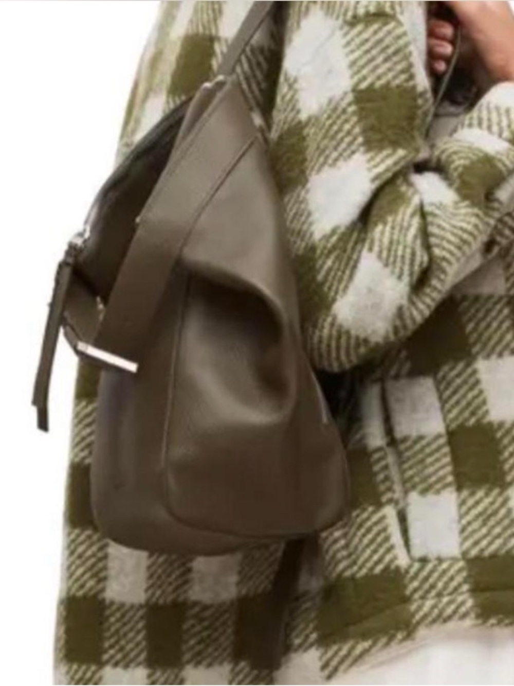 All Saints Olive Green Pebbled Leather Backpack with Buckle Strap